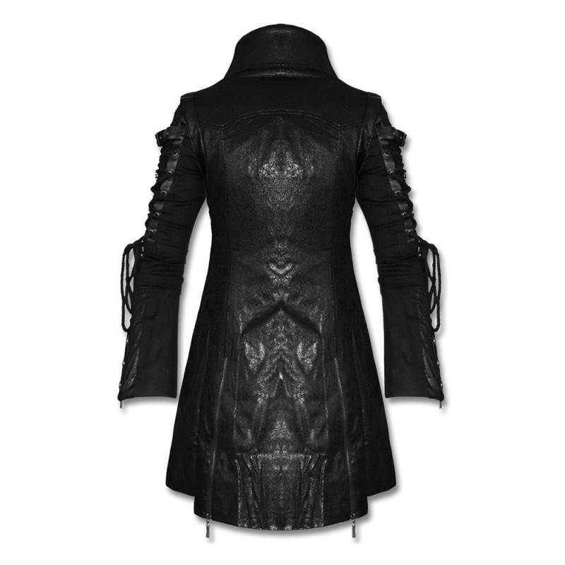 Men Steampunk Military Coat Black Faux Leather Goth Poison Jacket New Clothing